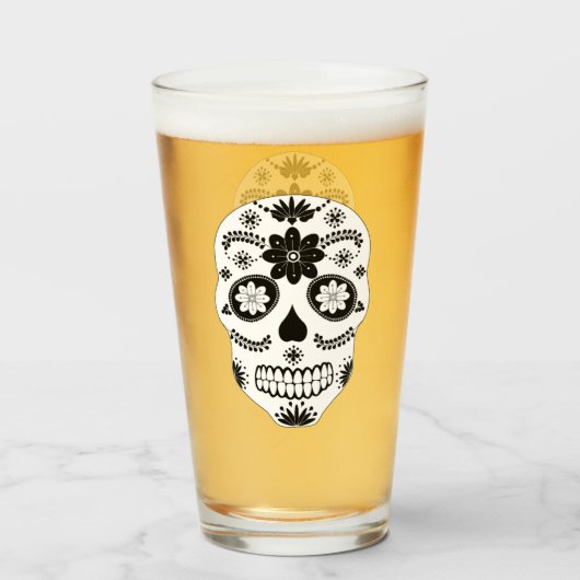 Mexicaanse suikerschedel 2 zwart-wit glas (Voorkant gevuld)
