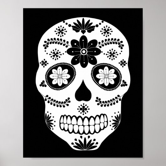 Mexicaanse suikerschedel 2 zwart-wit Poster (Voorkant)