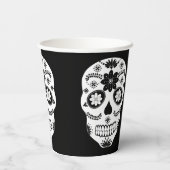 Mexicaanse suikerschedel 2 zwarte en witte kopjes papieren bekers (Achterkant)