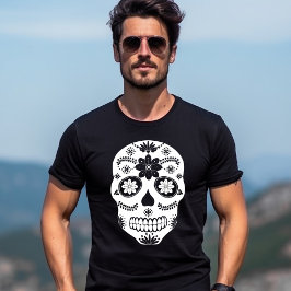 Mexicaanse suikerschedel 2 zwarte en witte Mannen T-shirt