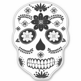 Mexicaanse suikerschedel 2 zwarte en witte sticker