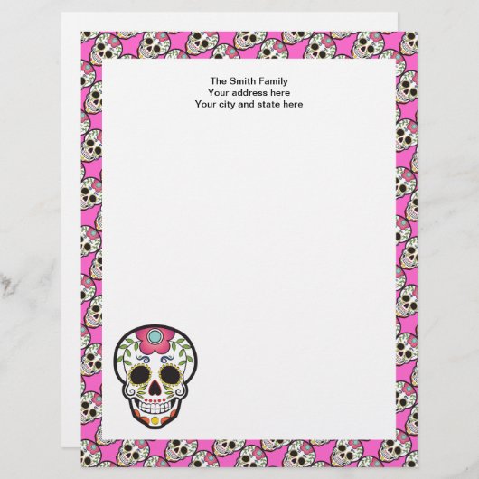 Mexicaanse suikerschedel custom briefhoofd (Voorkant / Achterkant)