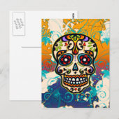 Mexicaanse suikerschedel, dag van de dood briefkaart (Voorkant / Achterkant)