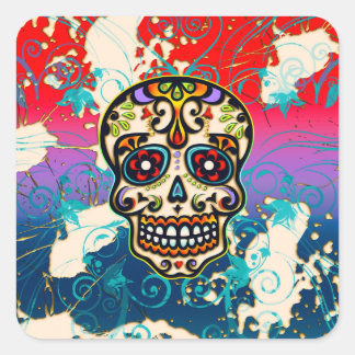 Mexicaanse suikerschedel, dag van de dood, Ornamen Vierkante Sticker