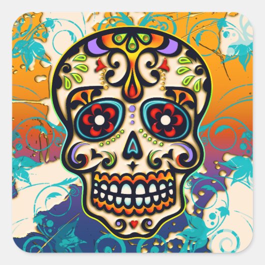 Mexicaanse suikerschedel, dag van de dood vierkante sticker (Voorkant)