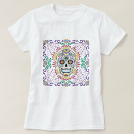 Mexicaanse suikerschedel met blauwe bloemen t-shirt