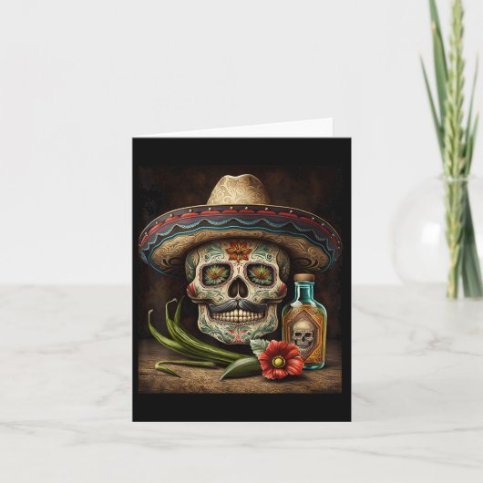 Mexicaanse Suikerschedel Tequila Sombrero Cinco De Kaart (Voorkant)