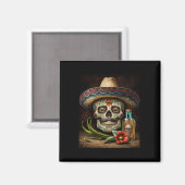 Mexicaanse Suikerschedel Tequila Sombrero Cinco De Magneet (Voorkant / Achterkant)