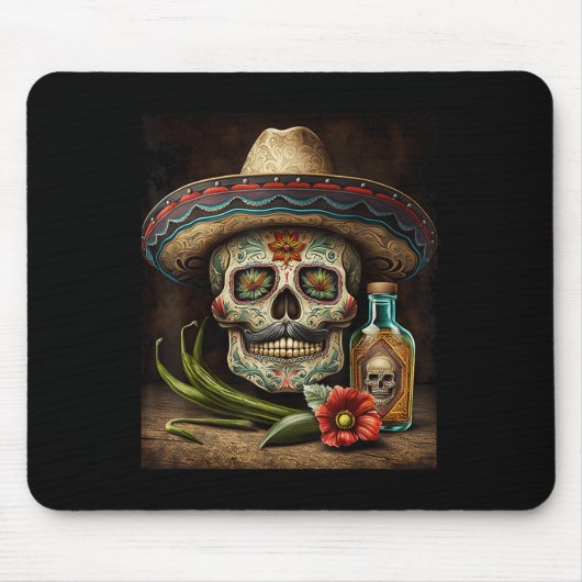 Mexicaanse Suikerschedel Tequila Sombrero Cinco De Muismat (Voorkant)
