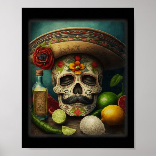 Mexicaanse Suikerschedel Tequila Sombrero Cinco De Poster (Voorkant)