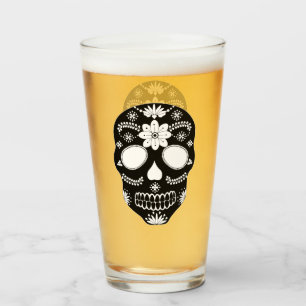 Mexicaanse Suikerschedel zwart en wit Glas
