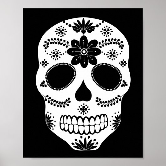 Mexicaanse Suikerschedel zwart en wit Poster (Voorkant)
