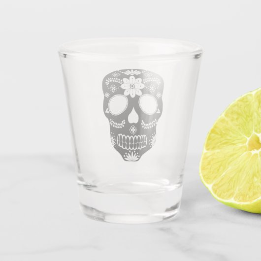 Mexicaanse Suikerschedel zwart en wit Shot Glas (Achterkant)