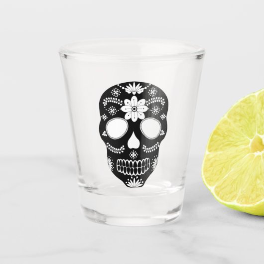 Mexicaanse Suikerschedel zwart en wit Shot Glas (Voorkant)