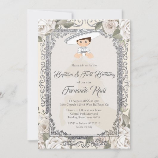 Mexicaanse Sylver Fiesta Boy doop en verjaardag Kaart (Voorkant)