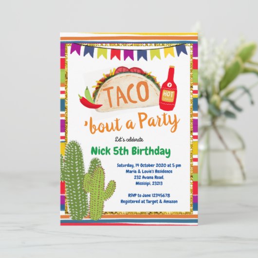 Mexicaanse Taco Bout a Party Birthday Uitnodiging (Staand voorkant)