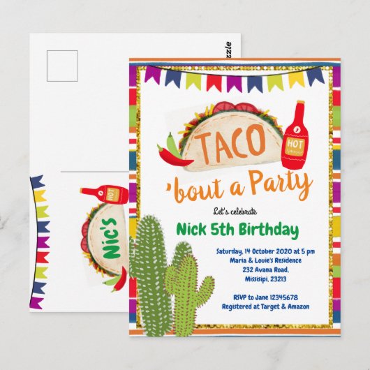 Mexicaanse Taco Bout a Party Birthday Uitnodiging (Voorkant / Achterkant)