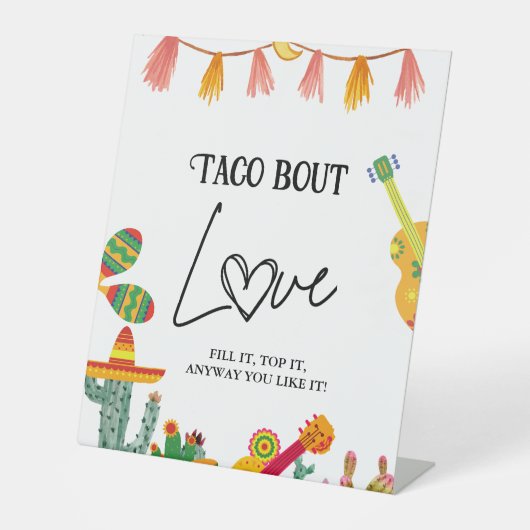 Mexicaanse Taco over Liefde cactus Taco Bar Teken Reclamebord Met Voetstuk (Voorkant)