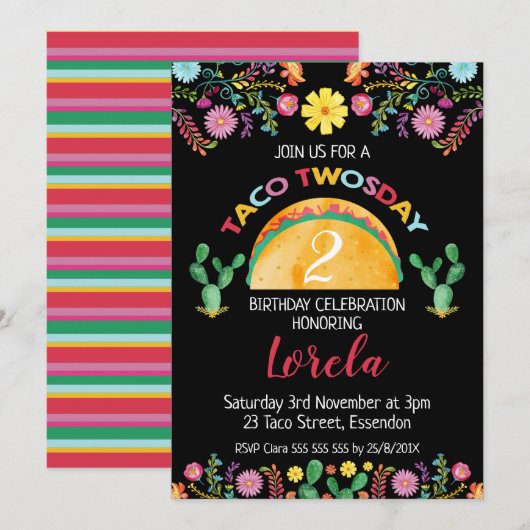 Mexicaanse Taco Tweeëntwintigste verjaardag uitnod Kaart (Voorkant / Achterkant)