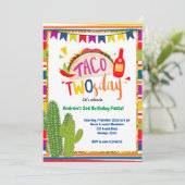 Mexicaanse Taco Twosday Birthday Uitnodiging (Staand voorkant)