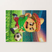 Mexicaanse taco-voetbalspeler die over het stadion legpuzzel (Horizontaal)