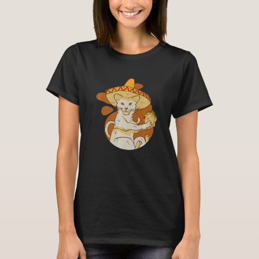 mexicaanse tacos yammy sombrero cat t-shirt (Voorkant)