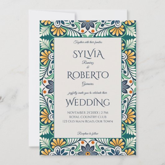 Mexicaanse Talavera Azulejo elegante bruiloft met  Kaart (Voorkant)