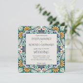 Mexicaanse Talavera Azulejo elegante bruiloft met  Kaart (Staand voorkant)