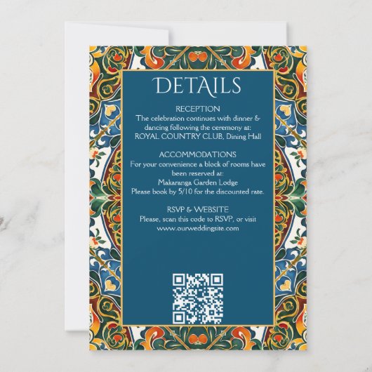 Mexicaanse Talavera blauwgroen elegante bruiloft m Kaart (Achterkant)