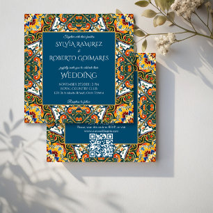 Mexicaanse Talavera blauwgroen elegante bruiloft m Kaart