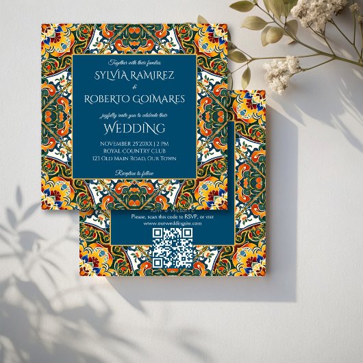 Mexicaanse Talavera blauwgroen elegante bruiloft m Kaart