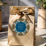 Mexicaanse Talavera blauwgroen elegante huwelijksg Ronde Sticker<br><div class="desc">Mexicaanse Talavera terracotta blauwgroen kleurrijke elegante bruiloft dank u voor stickers,  kleurrijke talavera dank u stickers talavera gunst stickers</div>