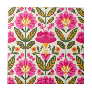 Mexicaanse Talavera Bloemen Fuchsia Roze Bloemstuk Tegeltje