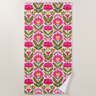 Mexicaanse Talavera Bloemen Fuchsia Roze Botanisch Strandlaken