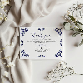 Mexicaanse Talavera Blue Floral Minimalist Wedding Bedankkaart