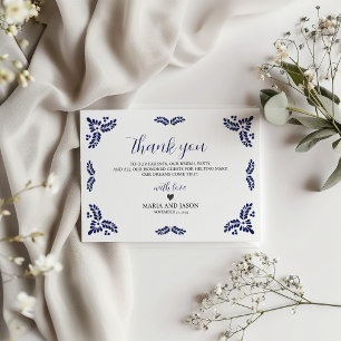 Mexicaanse Talavera Blue Floral Minimalist Wedding Bedankkaart