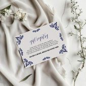 Mexicaanse Talavera Blue Floral Minimalist Wedding Informatiekaartje