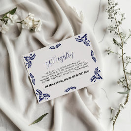 Mexicaanse Talavera Blue Floral Minimalist Wedding Informatiekaartje