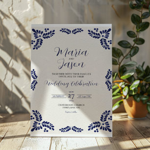 Mexicaanse Talavera Blue Floral Minimalist Wedding Kaart