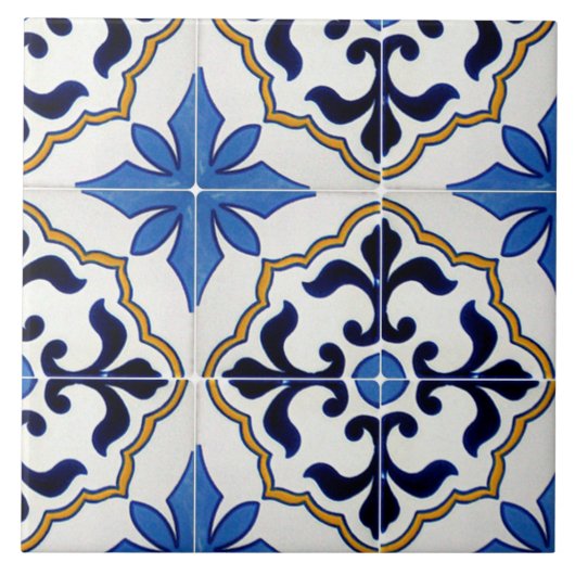 Mexicaanse Talavera Blue Pattern Ceramic Photo Til Tegeltje (Voorkant)