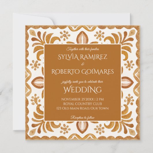 Mexicaanse Talavera bruin elegante bruiloft met RS Kaart (Voorkant)