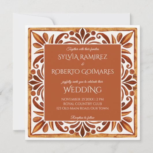 Mexicaanse Talavera bruin elegante bruiloft met RS Kaart (Voorkant)