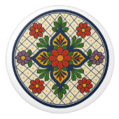 Mexicaanse Talavera Fancy Bloemen Folk Art Grid Kn Keramische Knop (Voorkant)