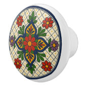 Mexicaanse Talavera Fancy Bloemen Folk Art Grid Kn Keramische Knop (Rechts)