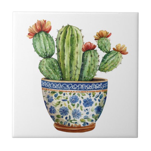 Mexicaanse Talavera Hacienda Style Cactus Tegel Wi Tegeltje (Voorkant)