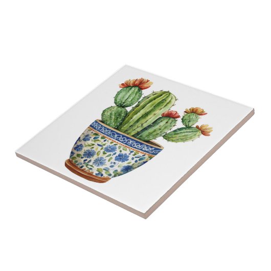 Mexicaanse Talavera Hacienda Style Cactus Tegel Wi Tegeltje (Zijkant)