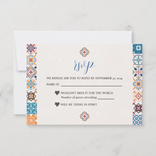 Mexicaanse Talavera Kleurrijke Floral Fiesta bruil RSVP Kaartje (Voorkant)