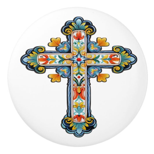 Mexicaanse Talavera Kruis Keramische Knop (Voorkant)