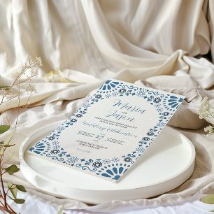 Mexicaanse Talavera Majolica Blauwe Bloemstuk Boda Kaart