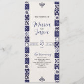 Mexicaanse Talavera Majolica Marine Blauw Wit Huwe Programmakaart (Voorkant)